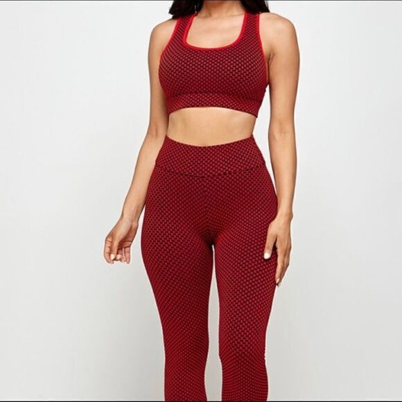 Red Black Active Leggings Set - Picture 1 of 16